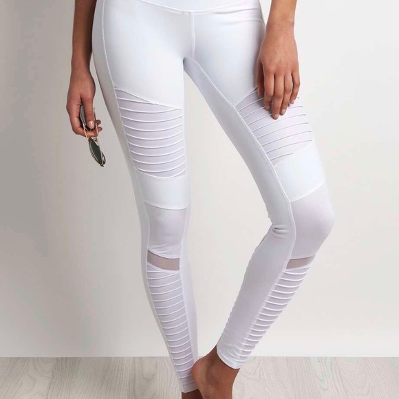 ALO Yoga Pants - ALO Yoga Moto legging in White (mid-waist)